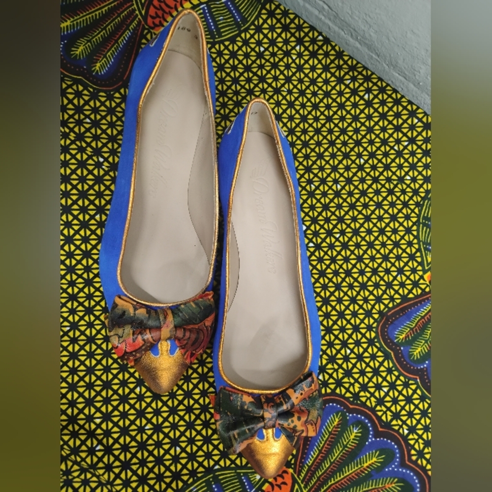 Blue Gold Women’s Flats w Bow Ballet Suede & Leather Slip-On Shoes Sizes 6-9.5